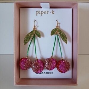 NIB Piper K Dangling Glass Stone Cherry Earrings